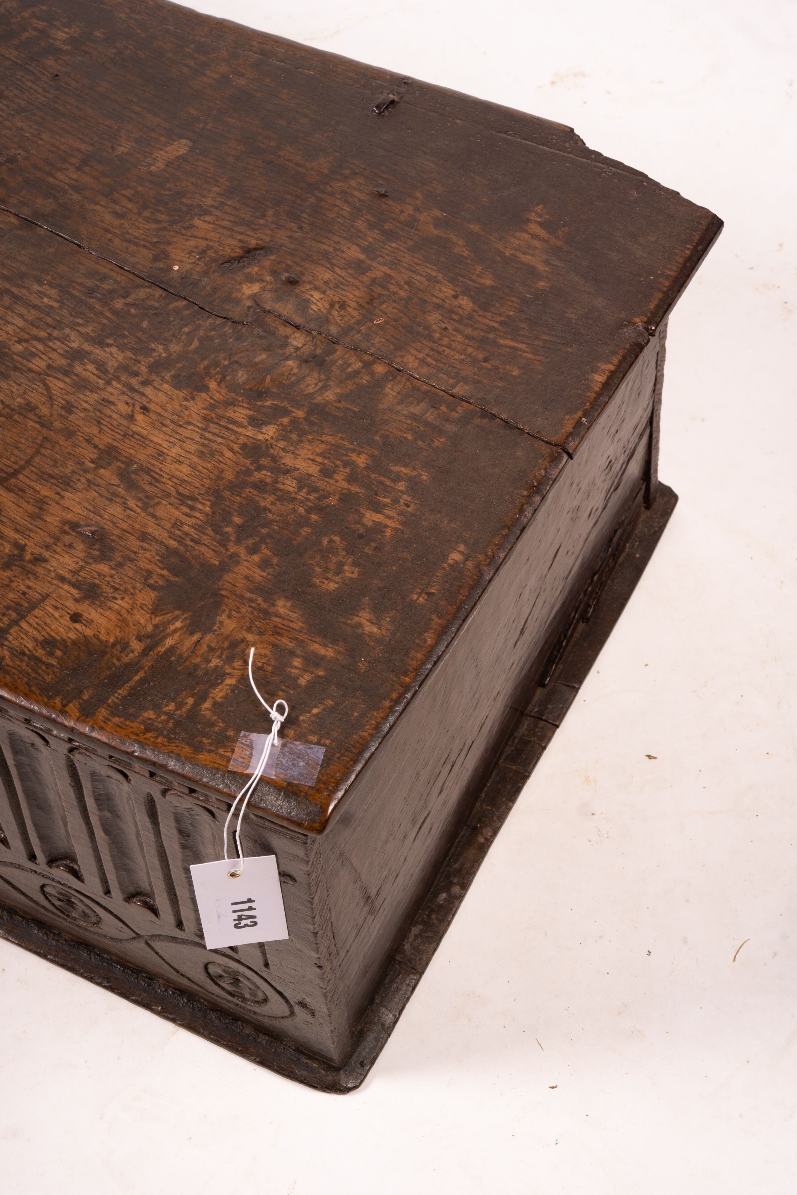 A 17th century rectangular carved oak bible box, W.74cm D.40cm H.25cm